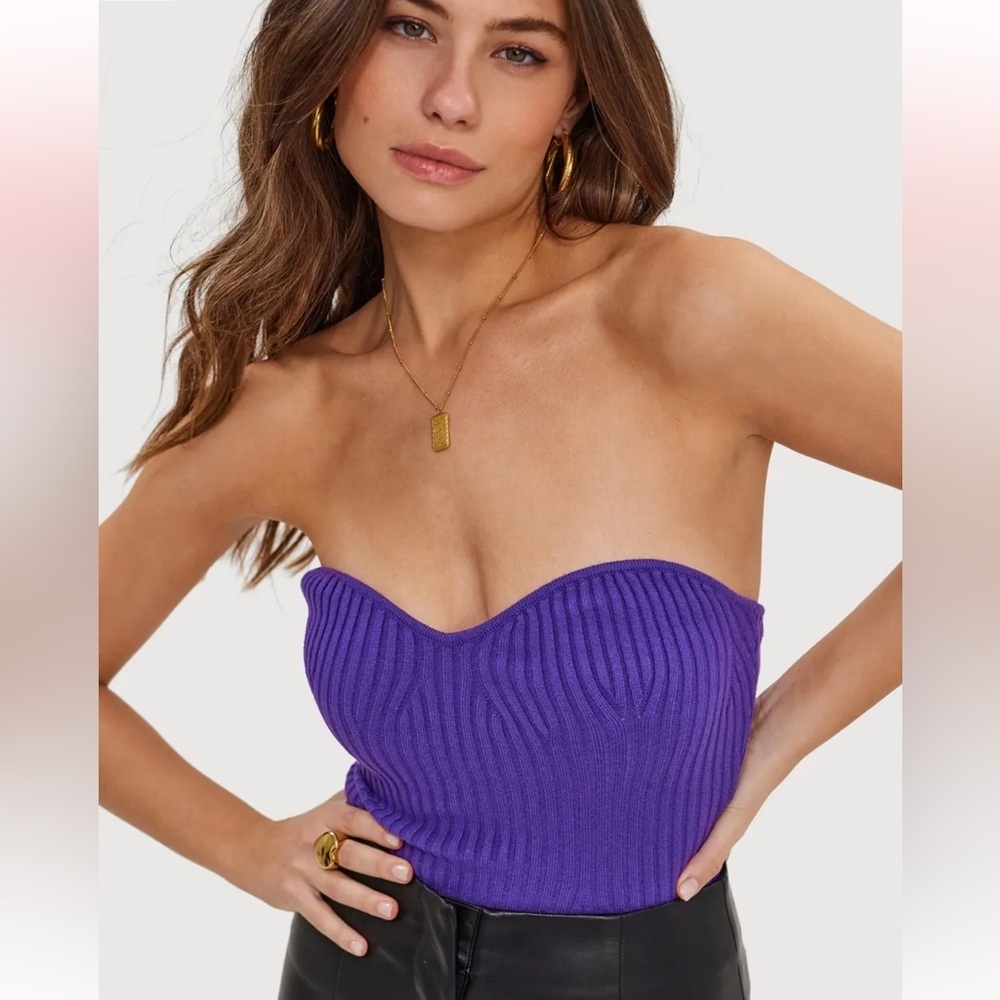 Babaton Purple Ribbed Crop Top size M